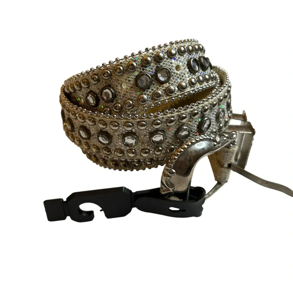 Y2K Silver Rhinestone Western Belt Millennial Diva 2000s Low Rise Glam McBling S